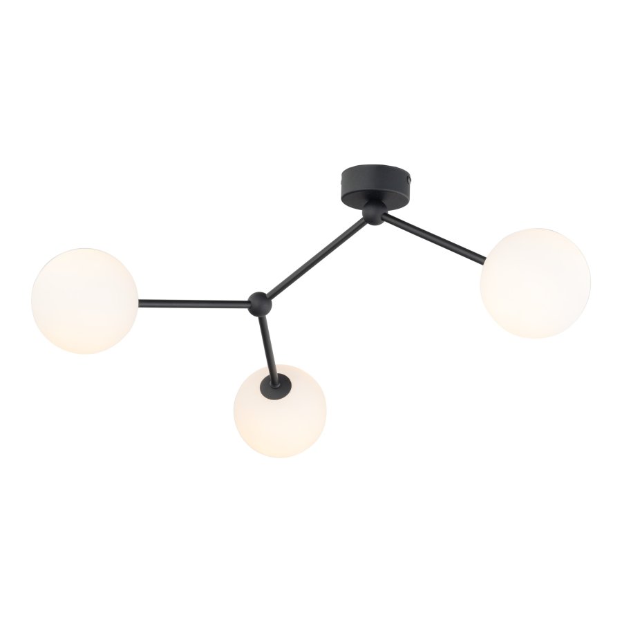 TK Fairy loftlampe, m. 3 skrme - glas og sort metal