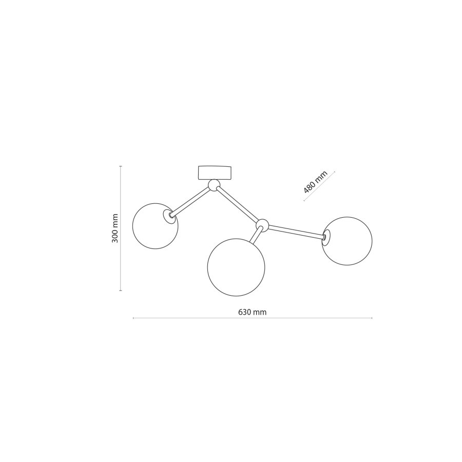 TK Fairy loftlampe, m. 3 skrme - glas og sort metal