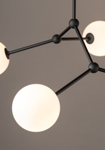 TK Felsort loftlampe, m. 4 skrme - hvid glas og sort metal