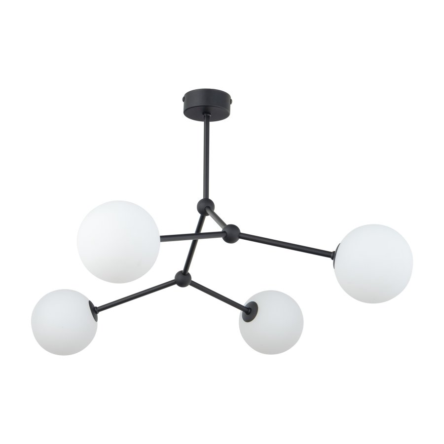 TK Felsort loftlampe, m. 4 skrme - hvid glas og sort metal