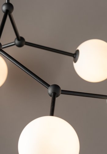 TK Felsort loftlampe, m. 6 skrme - hvid glas og sort metal