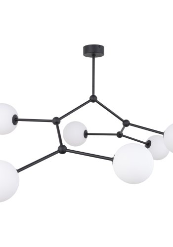 TK Felsort loftlampe, m. 6 skrme - hvid glas og sort metal