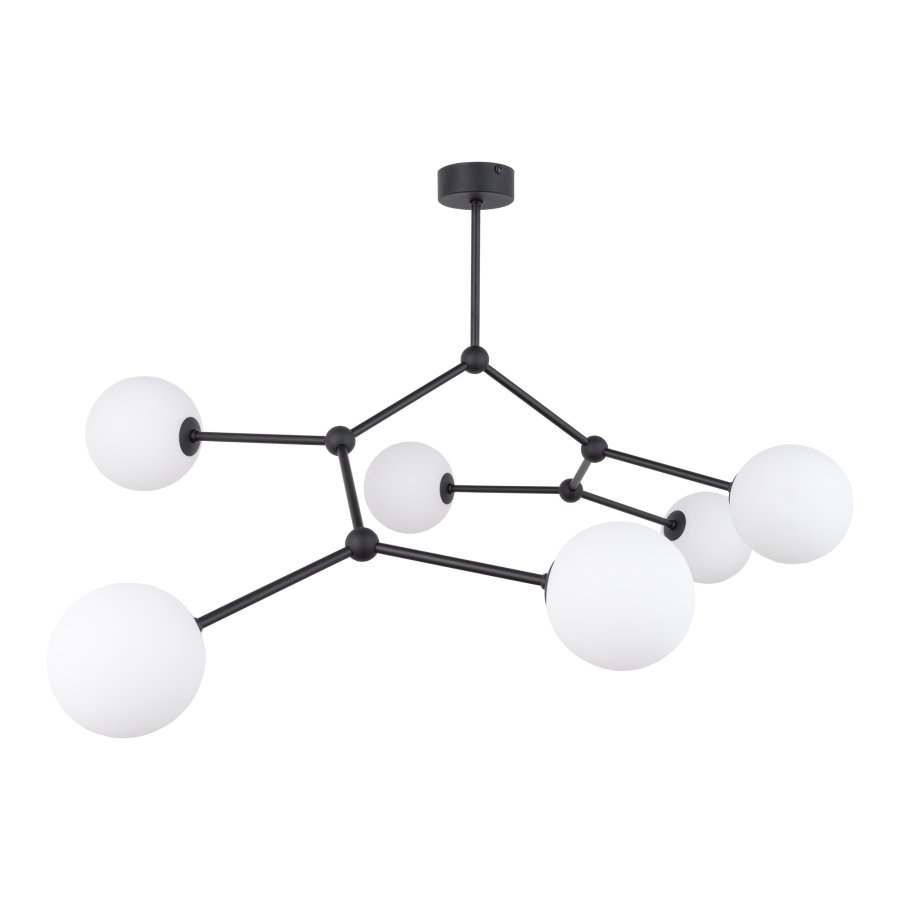 TK Felsort loftlampe, m. 6 skrme - hvid glas og sort metal