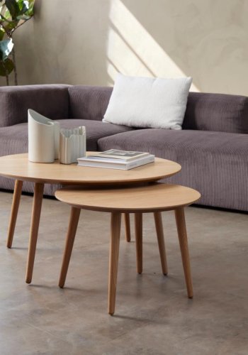 Adda sofabord, rund - natur egefinér og lamel eg (st med 2)
