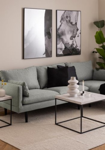 ACT NORDIC Barossa sofabord, kvadratisk - hvid papir Carrara marmorlook og sort stl (40x40)