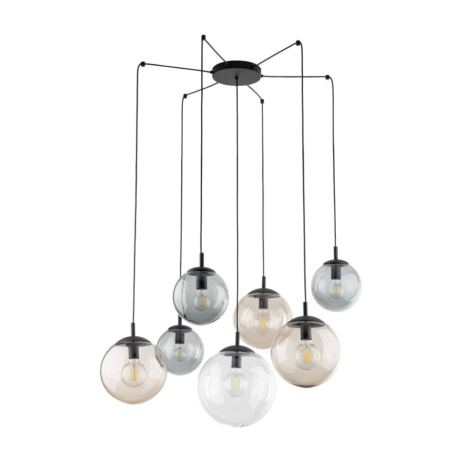 TK Esme loftlampe, m. 7 skrme - multifarvet glas og sort metal