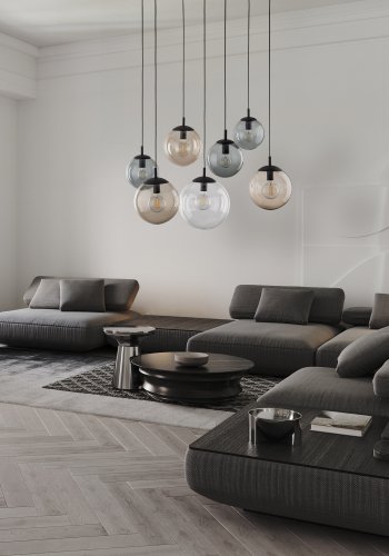 TK Esme loftlampe, m. 7 skrme - multifarvet glas og sort metal