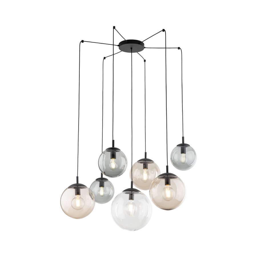 TK Esme loftlampe, m. 7 skrme - multifarvet glas og sort metal