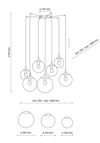 TK Esme loftlampe, m. 7 skrme - multifarvet glas og sort metal