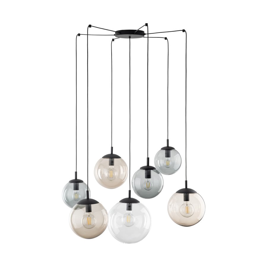 TK Esme loftlampe, m. 7 skrme - multifarvet glas og sort metal