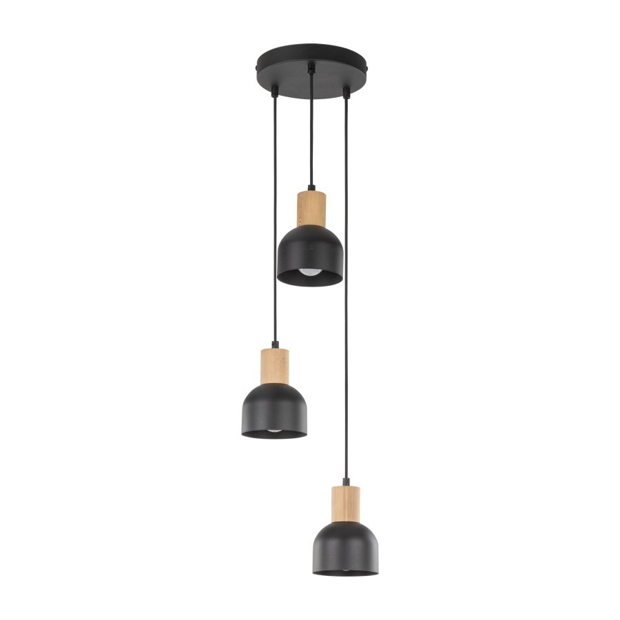 TK Cairo loftlampe, m. 3 skrme - natur tr og sort metal