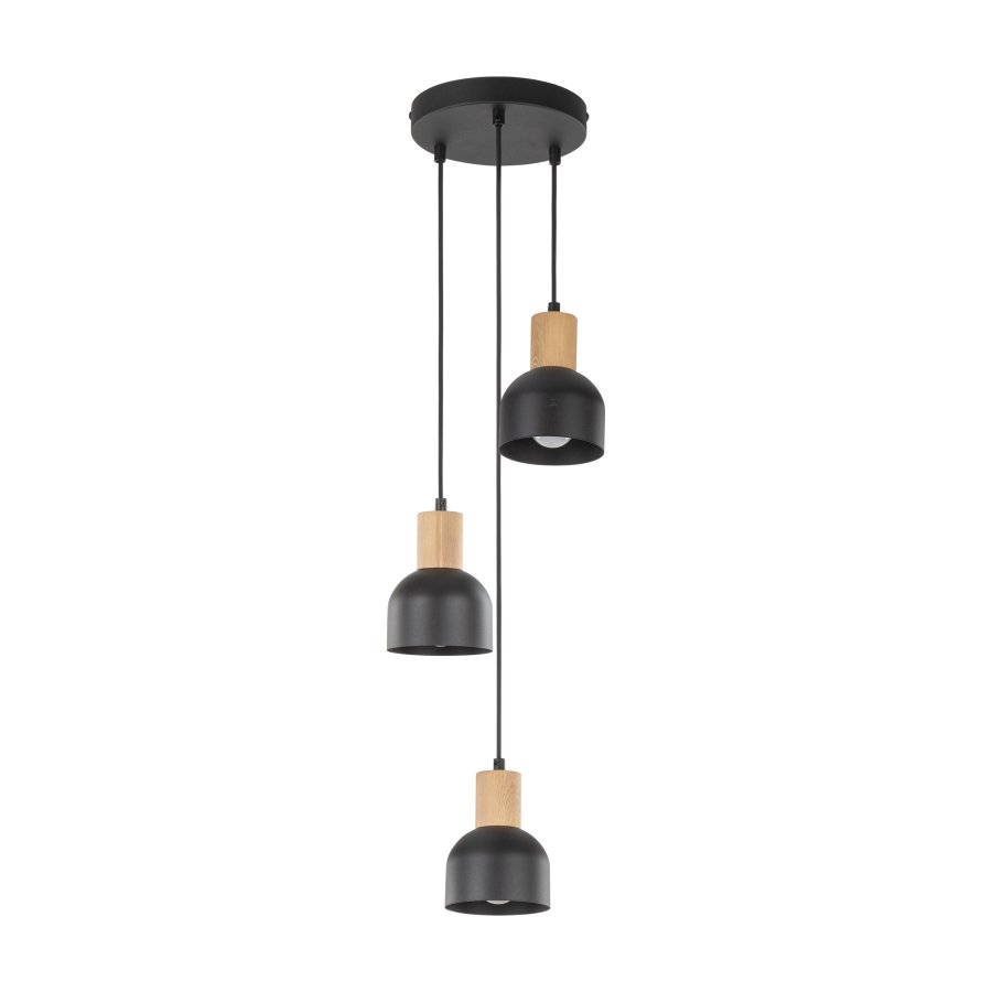 TK Cairo loftlampe, m. 3 skrme - natur tr og sort metal