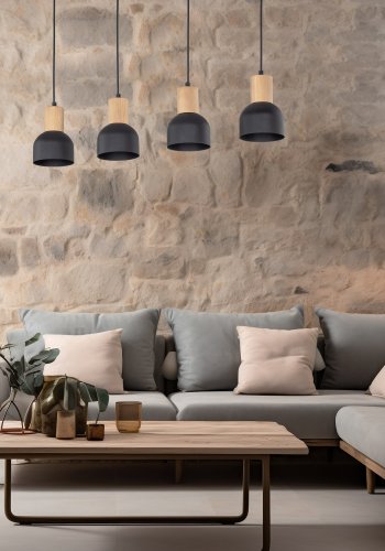 TK Cairo loftlampe, m. 4 skrme - natur tr og sort metal