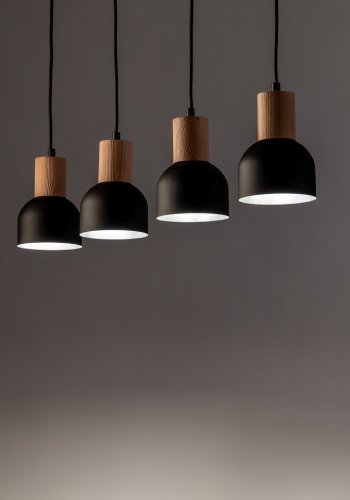 TK Cairo loftlampe, m. 4 skrme - natur tr og sort metal