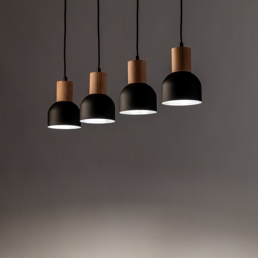 TK Cairo loftlampe, m. 4 skrme - natur tr og sort metal