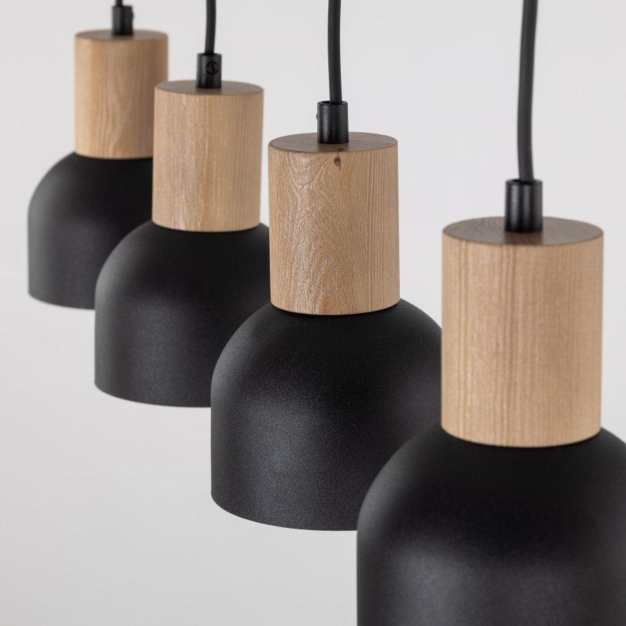 TK Cairo loftlampe, m. 4 skrme - natur tr og sort metal