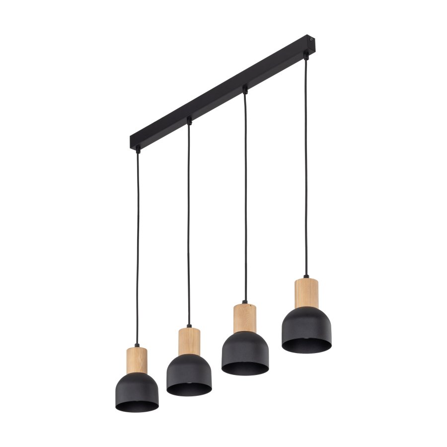 TK Cairo loftlampe, m. 4 skrme - natur tr og sort metal