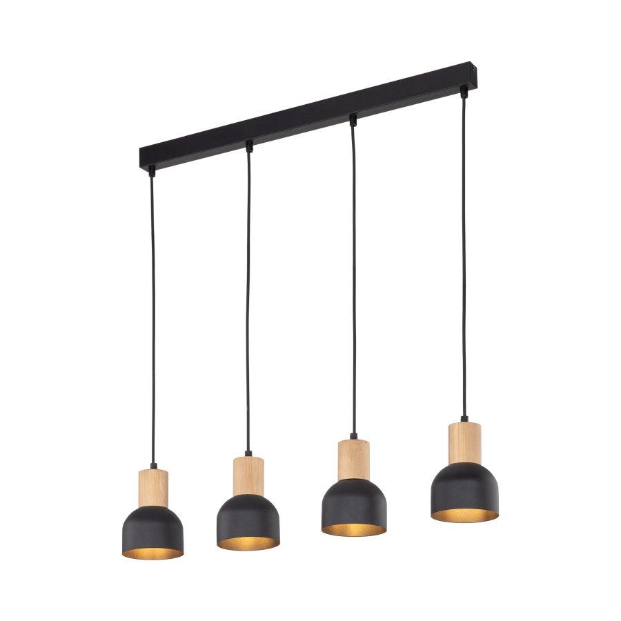 TK Cairo loftlampe, m. 4 skrme - natur tr og sort metal