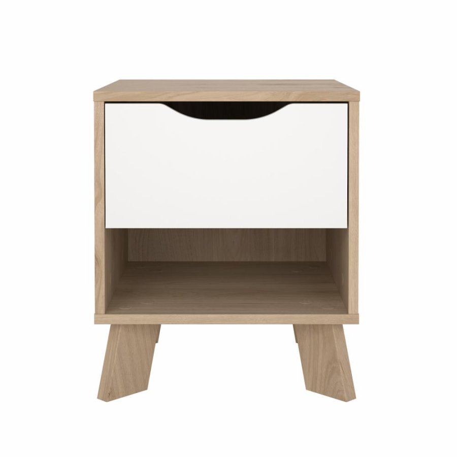 TVILUM Ikast Natbord 1 skuffe, Jackson Hickory / Hvid, 40,2 x 39,8 x 47,4 cm
