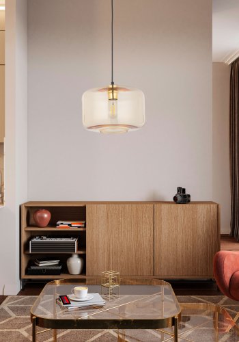 TK Alma loftlampe - rav glas, guld metalplast og sort plast