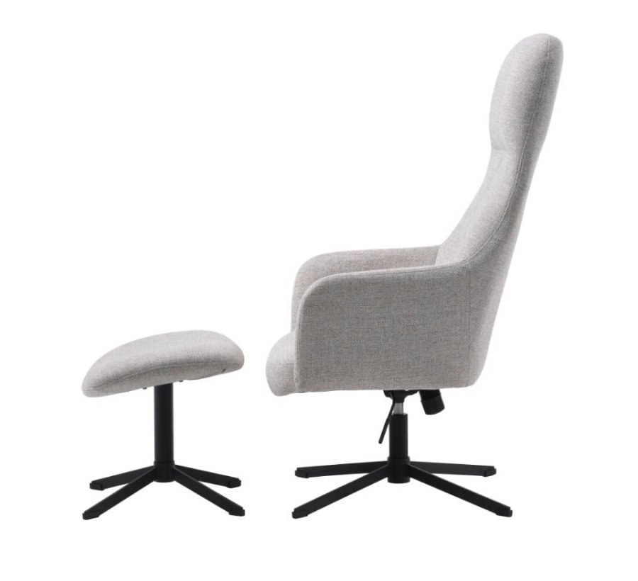 Manning hvilestol og fodskammel, m. armln - natur stof og sorte ben