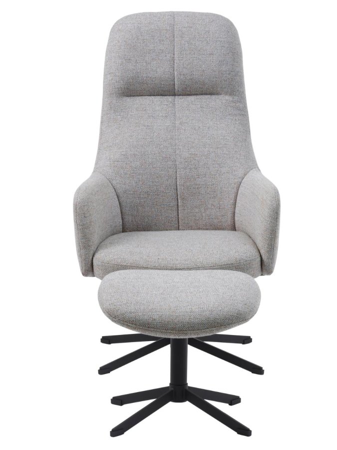 Manning hvilestol og fodskammel, m. armln - natur stof og sorte ben