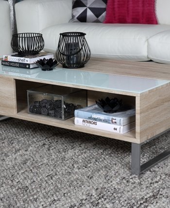 ACT NORDIC Azalea sofabord - natur/hvid tr, m. plads til opbevaring