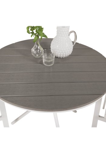 VENTURE DESIGN Parma havest, m. cafébord og 2 stole m. armln - hvid alu/gr textilene/gr aintwood