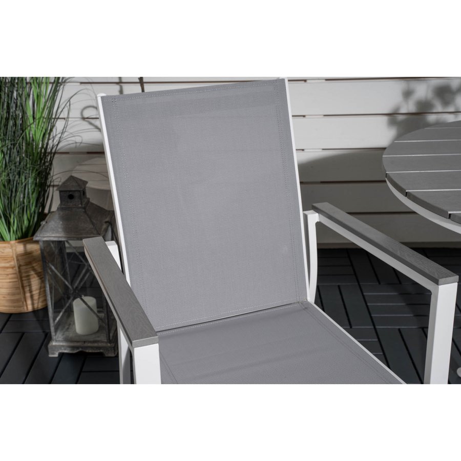 VENTURE DESIGN Parma havest, m. cafébord og 2 stole m. armln - hvid alu/gr textilene/gr aintwood