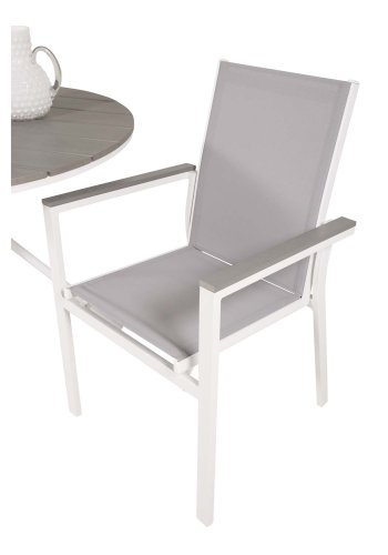VENTURE DESIGN Parma havest, m. cafébord og 2 stole m. armln - hvid alu/gr textilene/gr aintwood