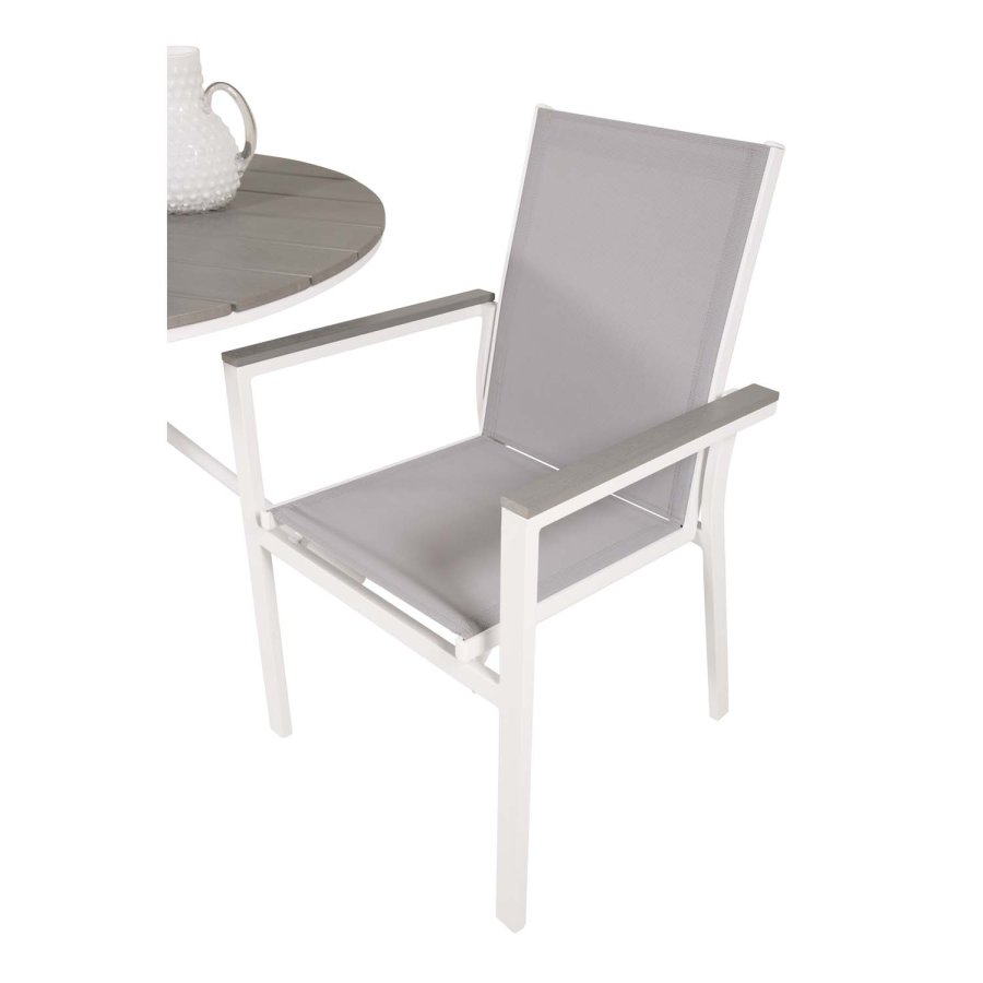 VENTURE DESIGN Parma havest, m. cafébord og 2 stole m. armln - hvid alu/gr textilene/gr aintwood