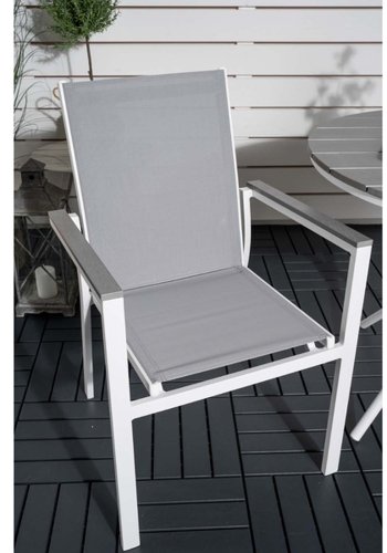 VENTURE DESIGN Parma havest, m. cafébord og 2 stole m. armln - hvid alu/gr textilene/gr aintwood