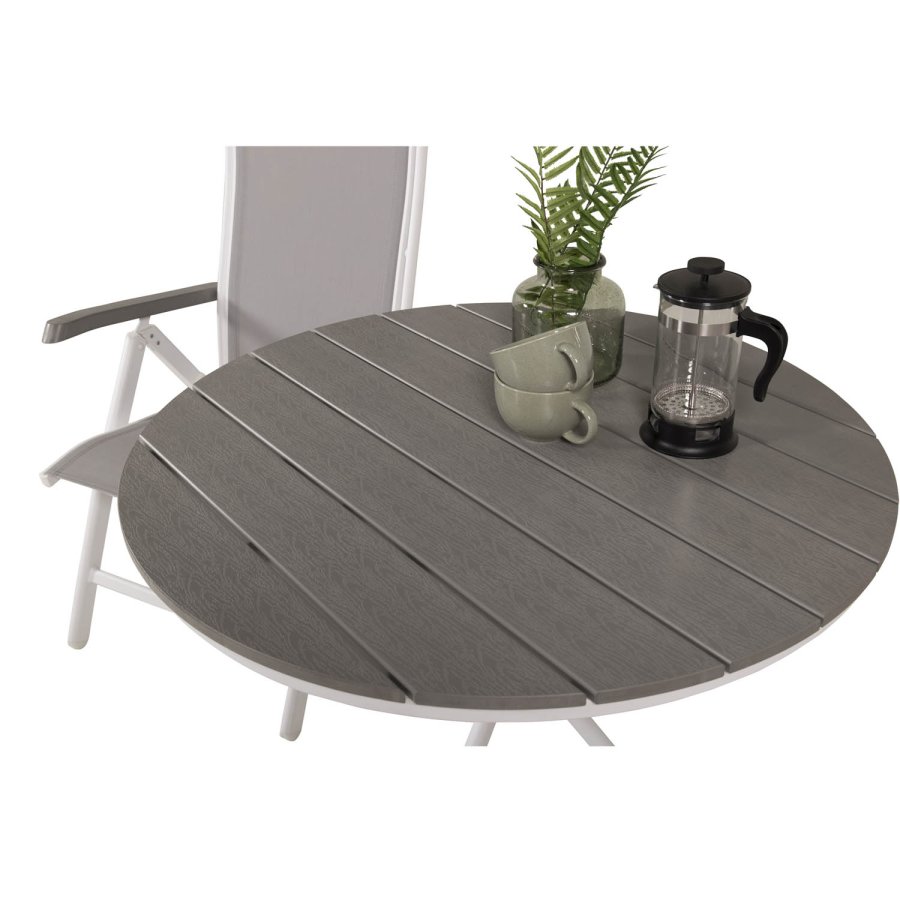 VENTURE DESIGN havest, m. Parma bord ( 90) og 2 Albany stole, m. armln - hvid alu/gr textilene