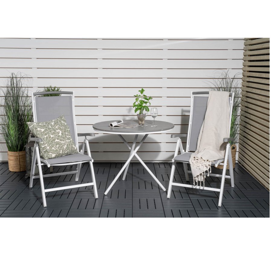 VENTURE DESIGN havest, m. Parma bord ( 90) og 2 Albany stole, m. armln - hvid alu/gr textilene