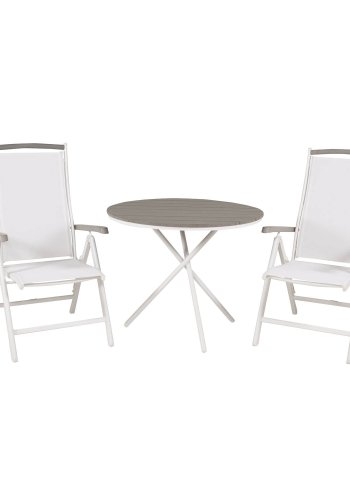 VENTURE DESIGN havest, m. Parma bord ( 90) og 2 Albany stole, m. armln - hvid alu/hvid textilene