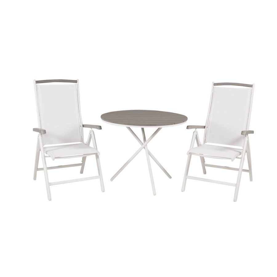 VENTURE DESIGN havest, m. Parma bord ( 90) og 2 Albany stole, m. armln - hvid alu/hvid textilene