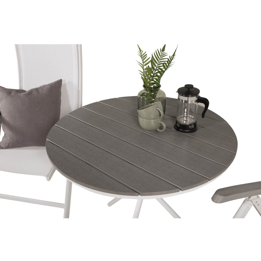 VENTURE DESIGN havest, m. Parma bord ( 90) og 2 Albany stole, m. armln - hvid alu/hvid textilene