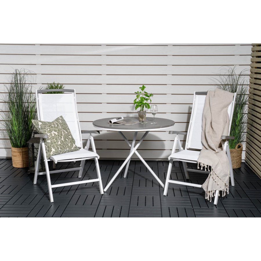 VENTURE DESIGN havest, m. Parma bord ( 90) og 2 Albany stole, m. armln - hvid alu/hvid textilene