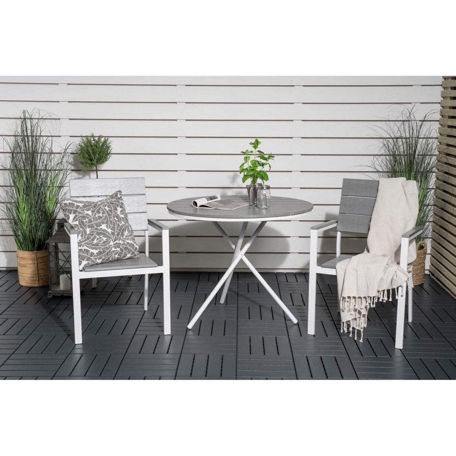 VENTURE DESIGN havest, m. Parma cafébord ( 90) og 2 Levels stole m. armln - hvid alu/gr aintwood