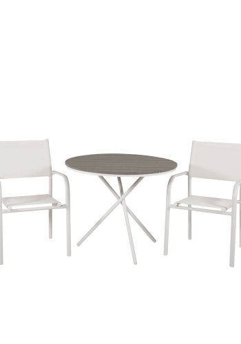 VENTURE DESIGN havest m. Parma cafébord ( 90) og 2 Santorini stole m. armln - hvid alu/textilene