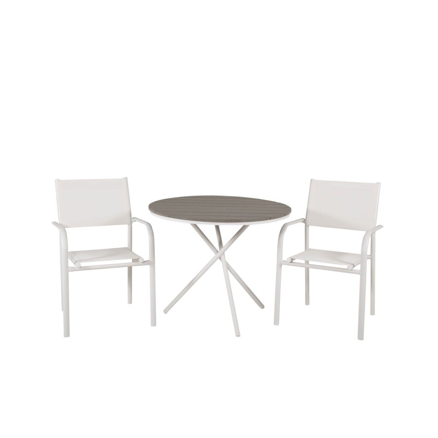 VENTURE DESIGN havest m. Parma cafébord ( 90) og 2 Santorini stole m. armln - hvid alu/textilene