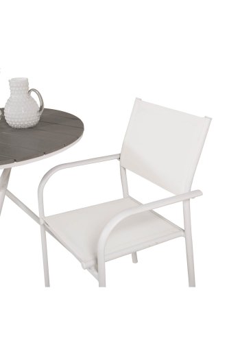 VENTURE DESIGN havest m. Parma cafébord ( 90) og 2 Santorini stole m. armln - hvid alu/textilene