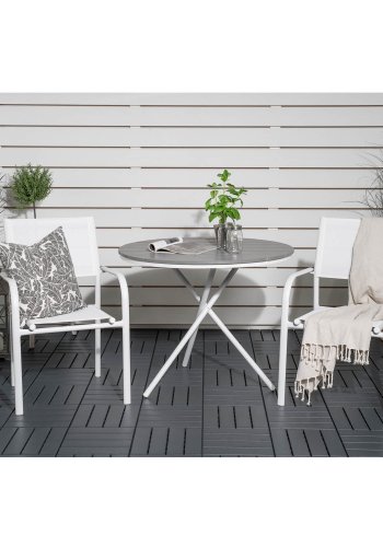 VENTURE DESIGN havest m. Parma cafébord ( 90) og 2 Santorini stole m. armln - hvid alu/textilene