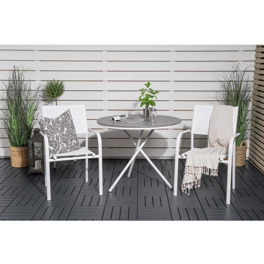 VENTURE DESIGN havest m. Parma cafébord ( 90) og 2 Santorini stole m. armln - hvid alu/textilene