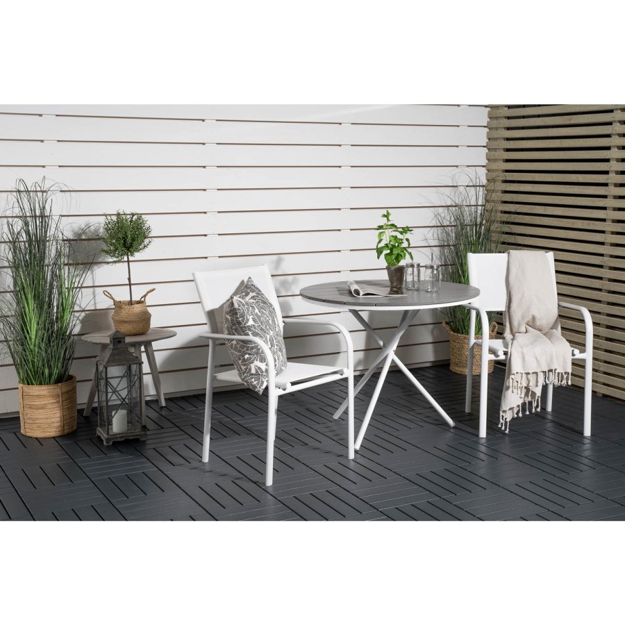 VENTURE DESIGN havest m. Parma cafébord ( 90) og 2 Santorini stole m. armln - hvid alu/textilene