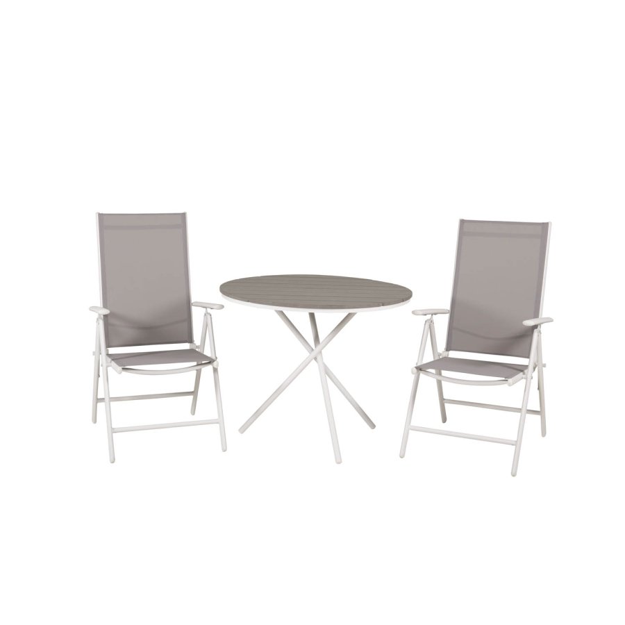 VENTURE DESIGN havest m. Parma Cafébord ( 90) og 2 Break stole m. armln - hvid alu/gr textilene