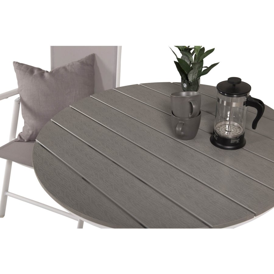 VENTURE DESIGN havest m. Parma Cafébord ( 90) og 2 Break stole m. armln - hvid alu/gr textilene