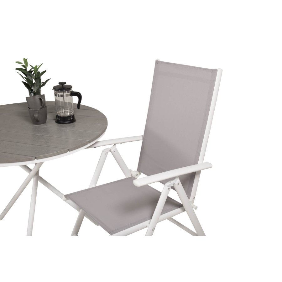 VENTURE DESIGN havest m. Parma Cafébord ( 90) og 2 Break stole m. armln - hvid alu/gr textilene