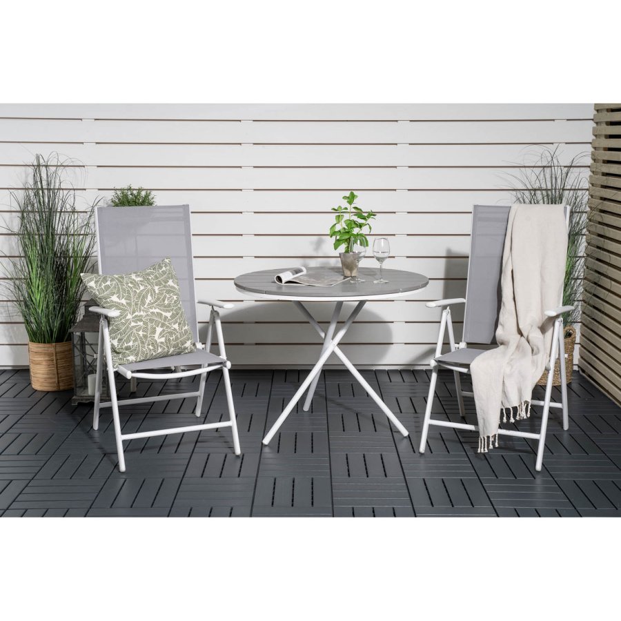 VENTURE DESIGN havest m. Parma Cafébord ( 90) og 2 Break stole m. armln - hvid alu/gr textilene