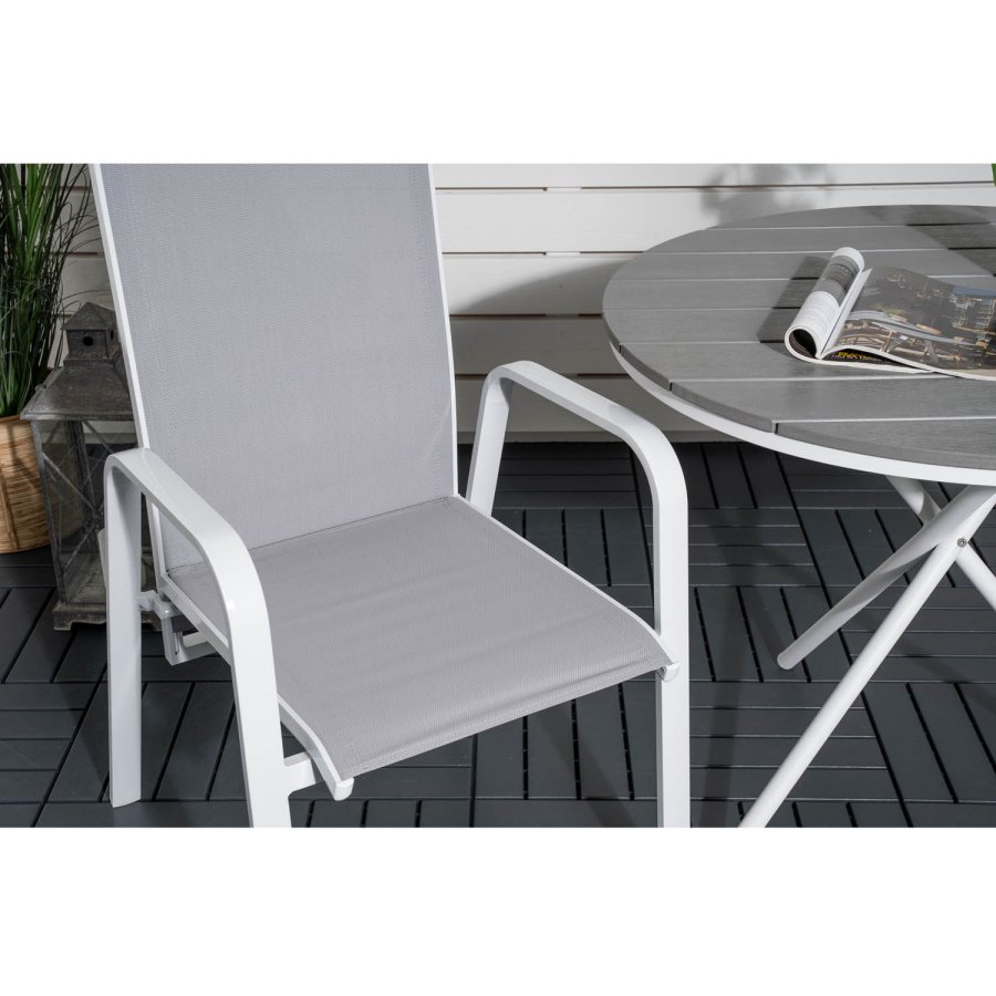 VENTURE DESIGN havest m. Parma bord ( 90) og 2 Copacabana stole m. recliner - hvid alu/gr textile